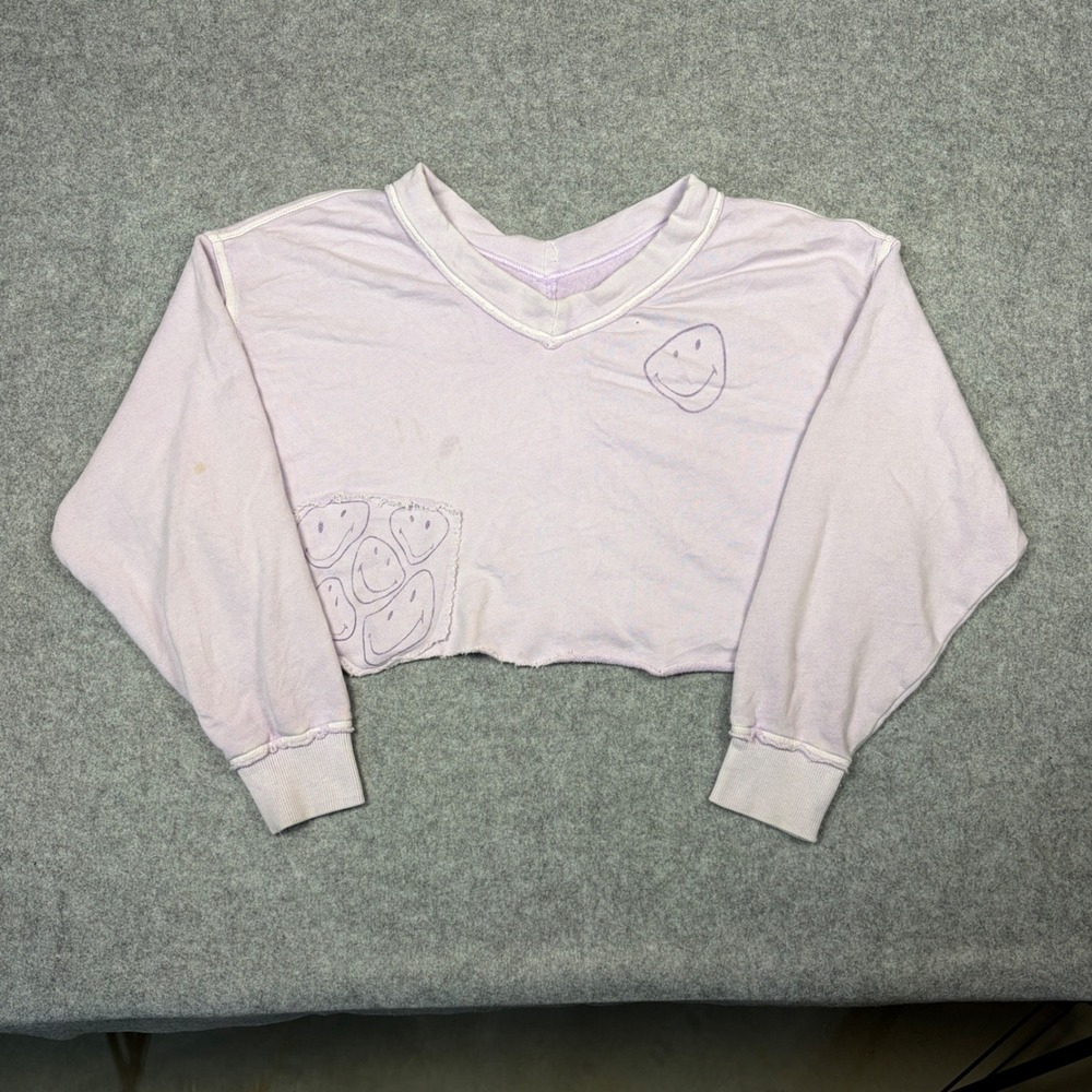 Aerie x Smiley Company Lavender Purple Cropped V-Neck Sweatshirt Medium